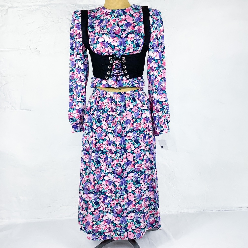 NWT vintage puff sleeve midi dress 2 pc set